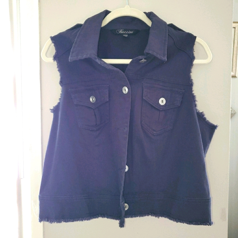 Baccini Frayed Sleeveless Vest with Silver Buttons 0035